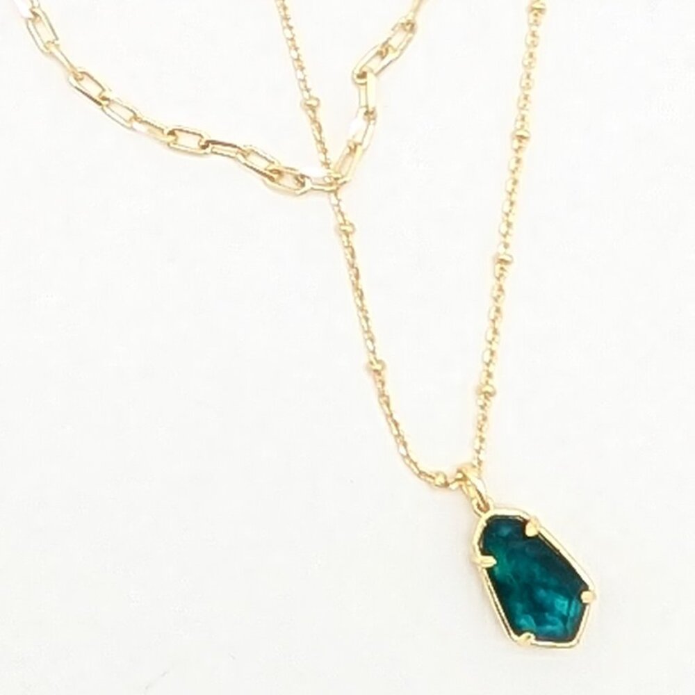 Kendra Scott Alexandria Gold Multi Strand Necklace in Teal Green Illusion